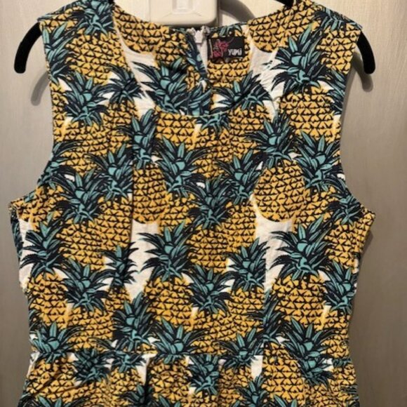 Retro Mid century Hawaiian Pineapple print Shift Mini Dress - Picture 8 of 16